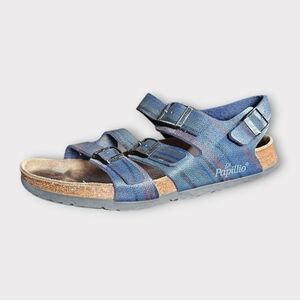 Birkenstock Papillio Blue Stripe Vegan Leather Triple Strap Sandals